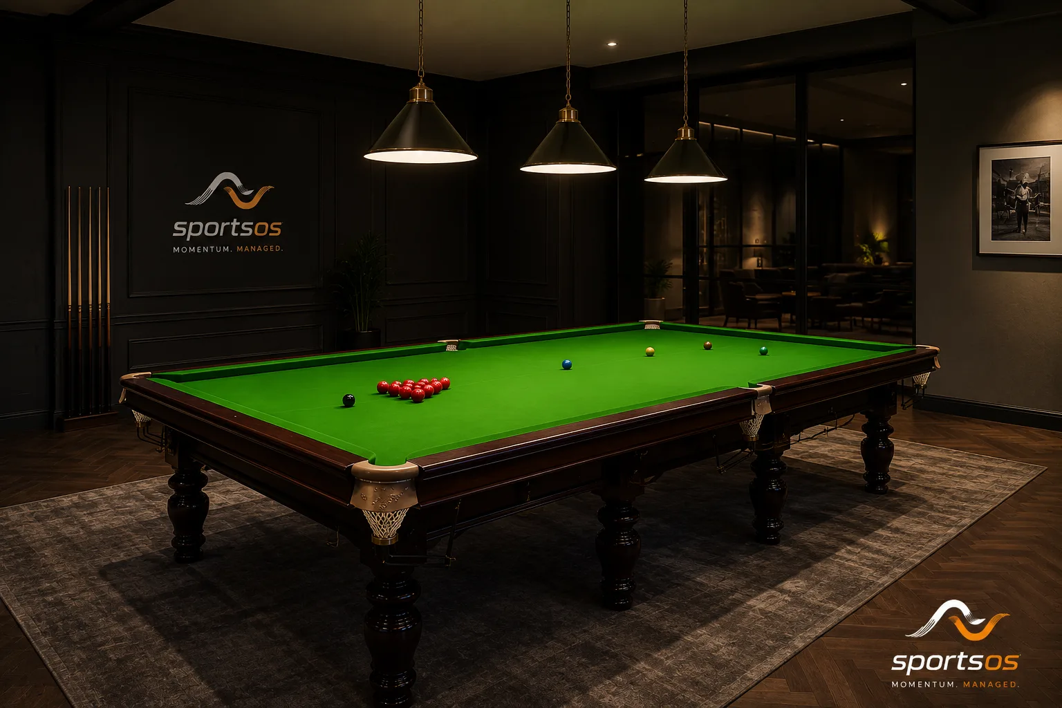 Full-size 12-ft snooker table
