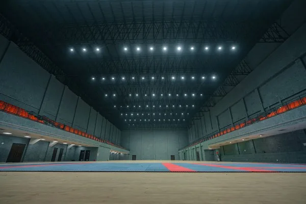 Bright, empty indoor sports hall ready for multi-sport use