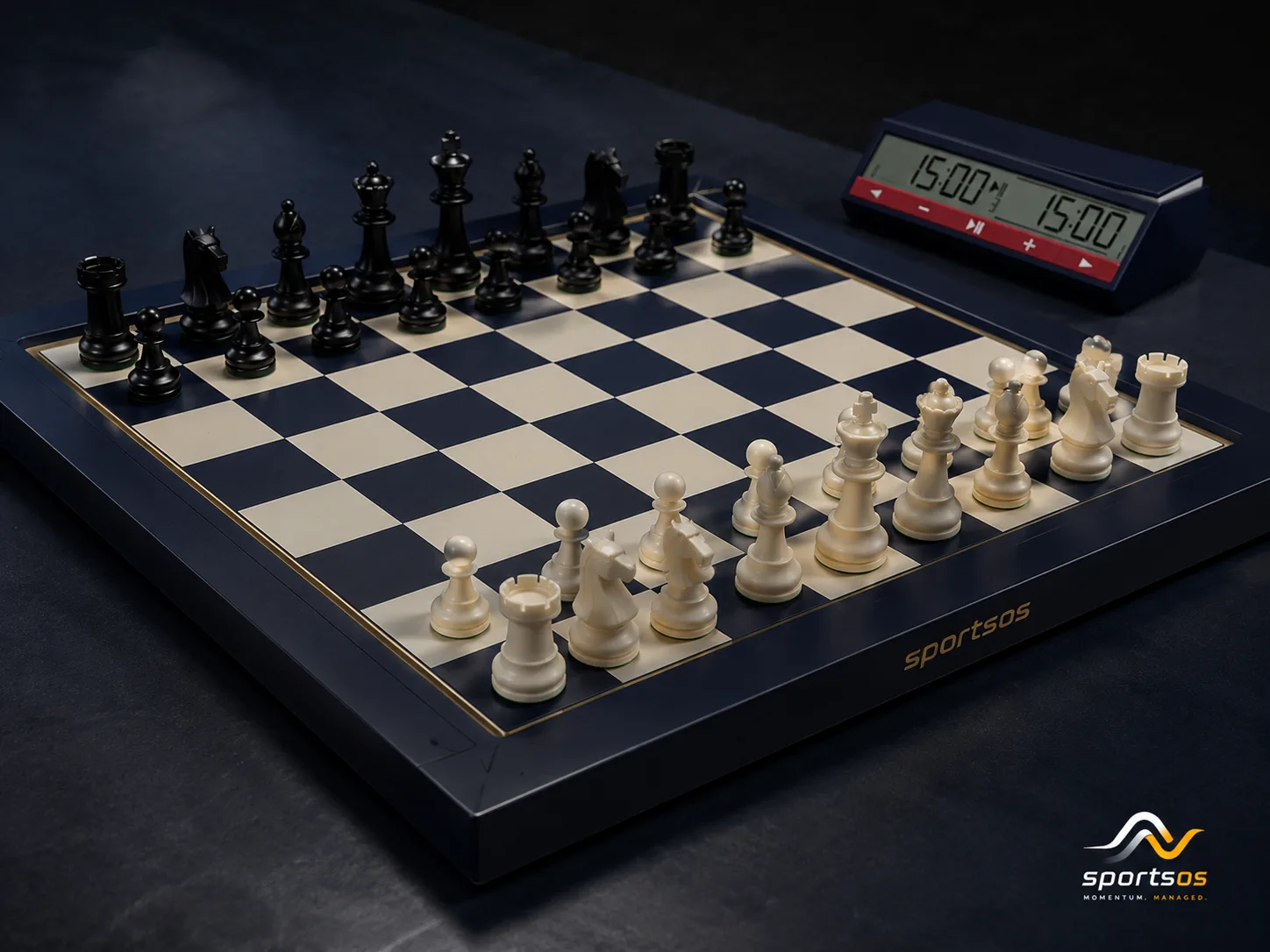 Tournament chess set with DGT clock