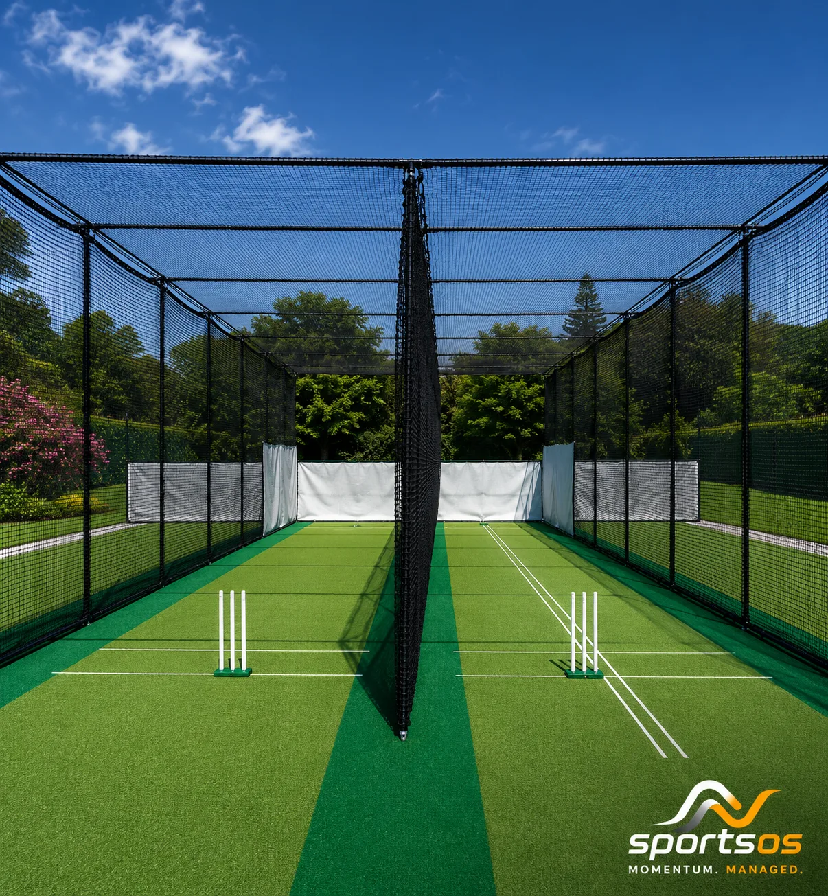 Outdoor cricket net bay