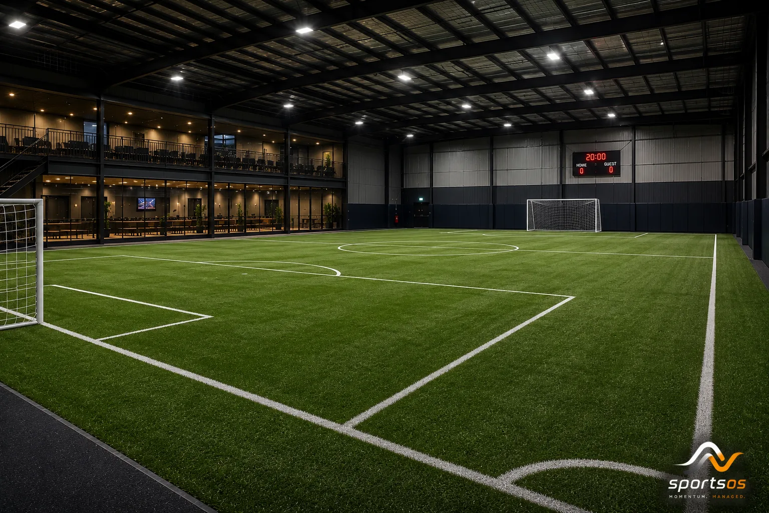 Indoor futsal court with artificial turf