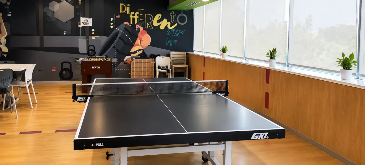 Shell: table tennis and foosball in one shared recreation room